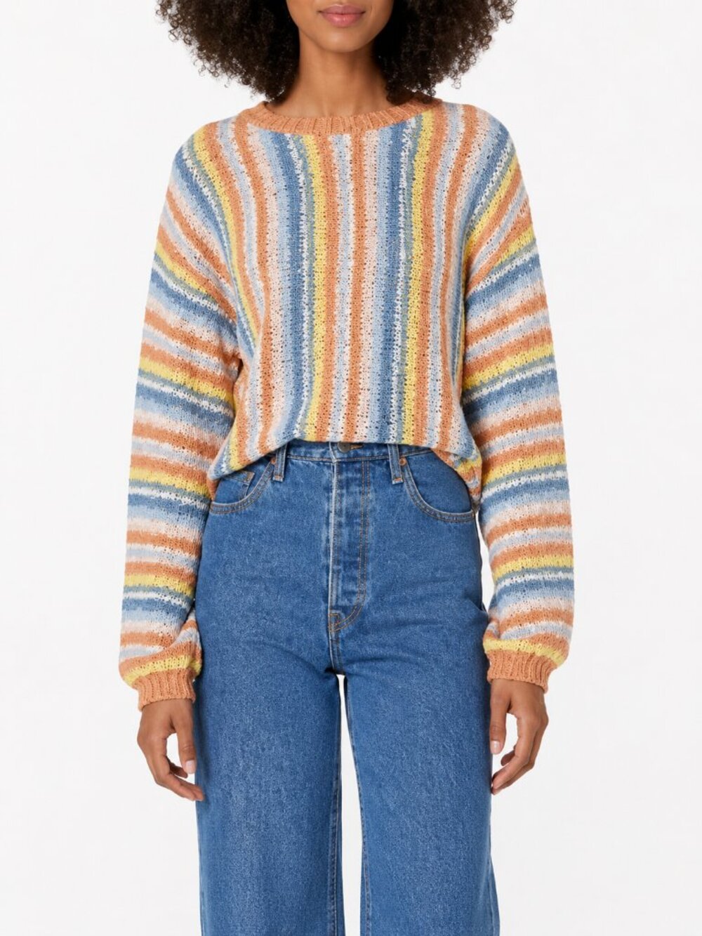 Billabong Seeing Double River Stripe Sweater L 12 NWT Relaxed Crop